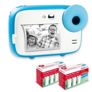 AGFA PHOTO Pack Realikids Instant Cam + 6 rouleaux Papier Thermique ATP3WH supplementaires - Appareil Photo Instantane Enfant, Ecran LCD 2,4', Batterie Lithium, Miroir Selfie et filtre photo - Bleu - Neuf