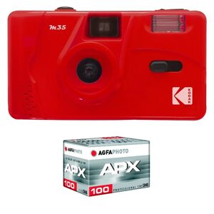 Kodak M35 - Appareil Photo Rechargeable 35mm, Objectif Grand Angle Fixe, Viseur optique , Flash Integre, Pile AAA - Rouge - Neuf