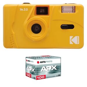 Kodak M35 - Appareil Photo Rechargeable 35mm, Objectif Grand Angle Fixe, Viseur optique , Flash Integre, Pile AAA - Jaune - Neuf