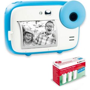 AGFA PHOTO Pack Realikids Instant Cam + 3 rouleaux Papier Thermique ATP3WH supplementaires - Appareil Photo Instantane Enfant, Ecran LCD 2,4', Batterie Lithium, Miroir Selfie et filtre photo - Bleu - Neuf