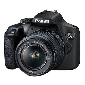 Canon EOS 2000D hus + EF-S 18-55/3,5-5,6 IS II + extra batteri LP-E10