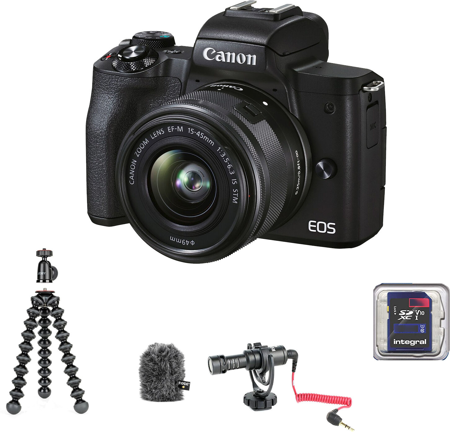 Canon EOS M50 Mark II Vlogger-kit med objektiv + 32GB minneskort + mikrofon + ministativ