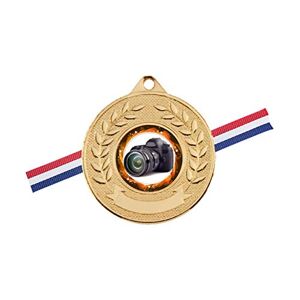 TroShow Camera Photography 50mm Gold medal with red white blue ribbon Free Engraving (trd)