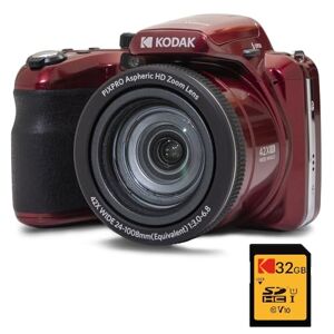 Kodak Pixpro Astro Zoom AZ425 Digital Camera Bridge, 42X Optical Zoom, 24mm Wide Angle, 20 Megapixels, LCD 3, Full HD 1080p Video, Li-ION Battery – Red