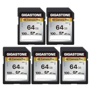 Gigastone 64GB 5-Pack SD Card V30 SDXC Memory Card High Speed 4K Ultra HD UHD Video Compatible with Canon Nikon Sony Pentax Kodak Olympus Panasonic Digital Camera