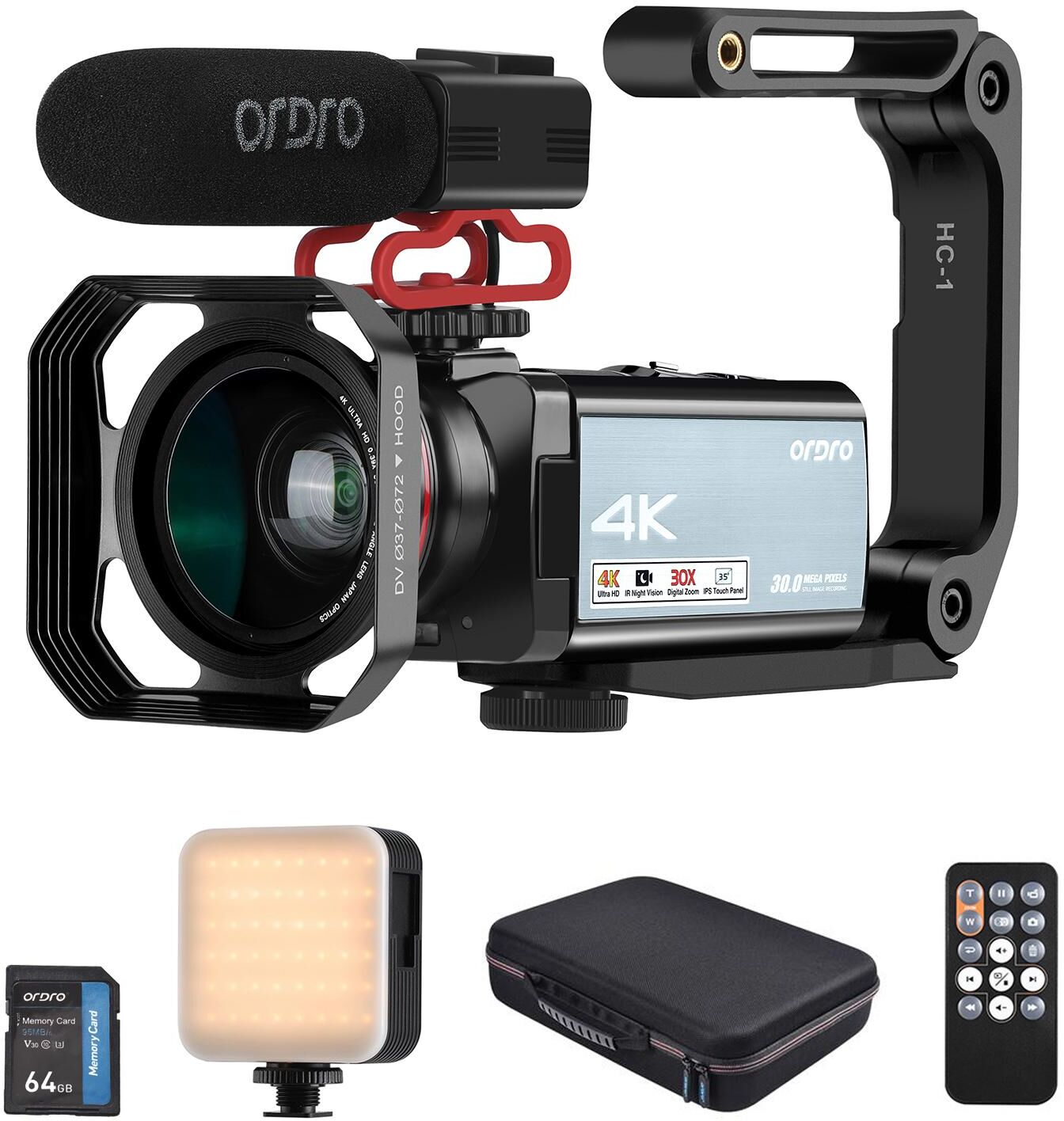 ORDRO HDR-AX10 4K Digital Video Camera WiFi Camcorder DV Recorder 3.5 Inch IPS Touch Panel 30MP 30X