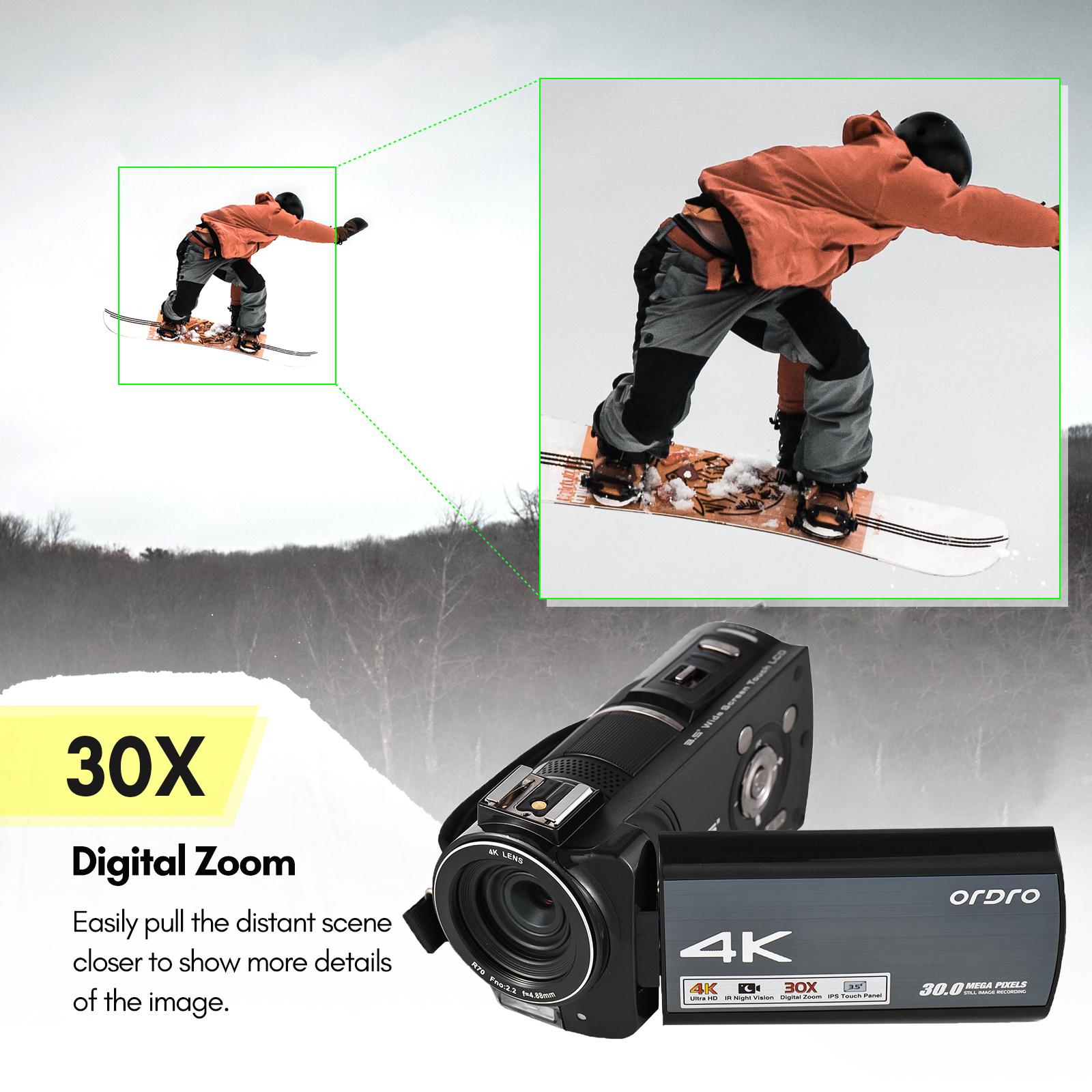 ORDRO HDR-AX10 4K Digital Video Camera WiFi Camcorder DV Recorder 3.5 Inch IPS Touch Panel 30MP 30X