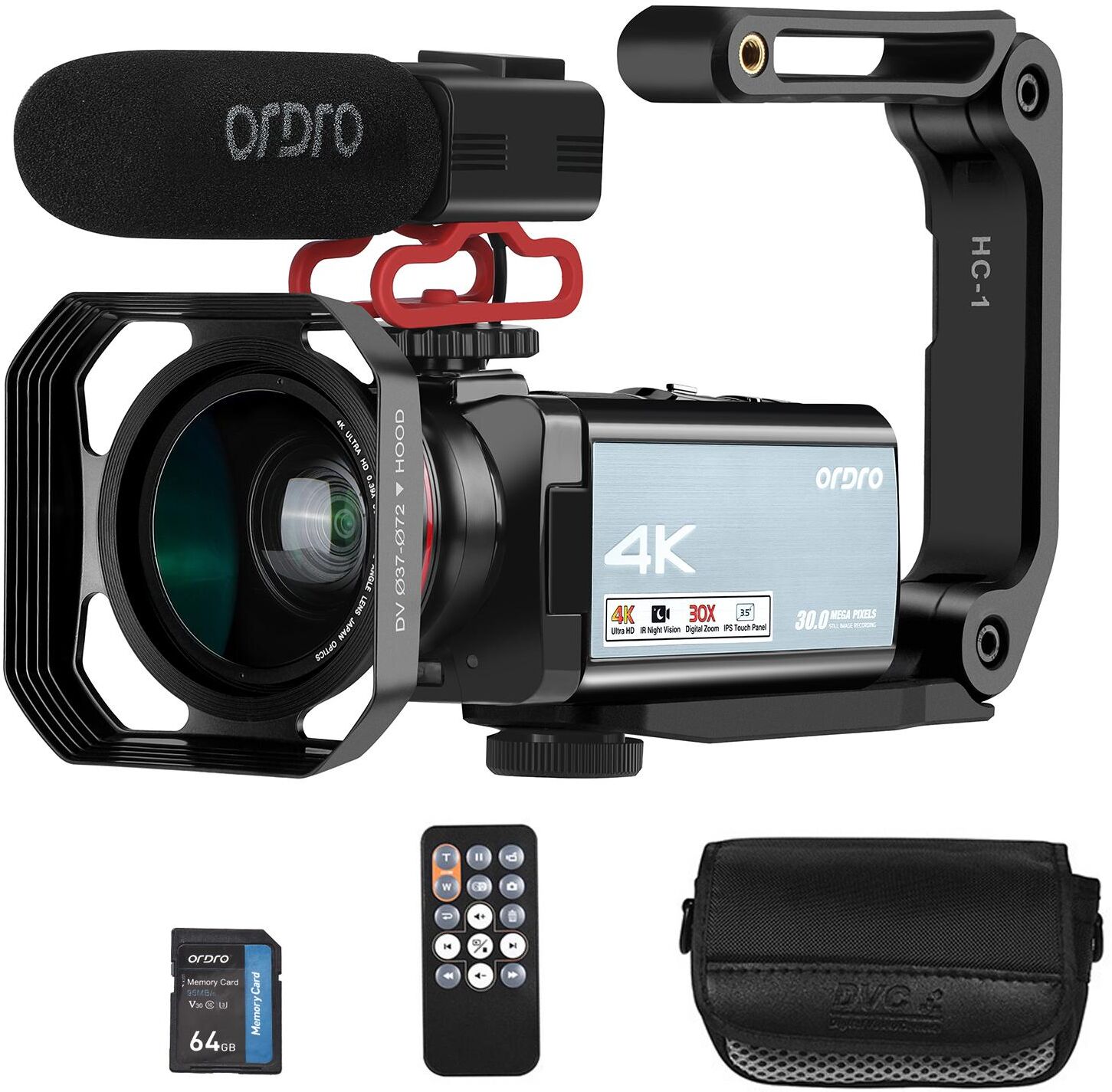 ORDRO HDR-AX10 4K Digital Video Camera WiFi Camcorder DV Recorder 3.5 Inch IPS Touch Panel 30MP 30X