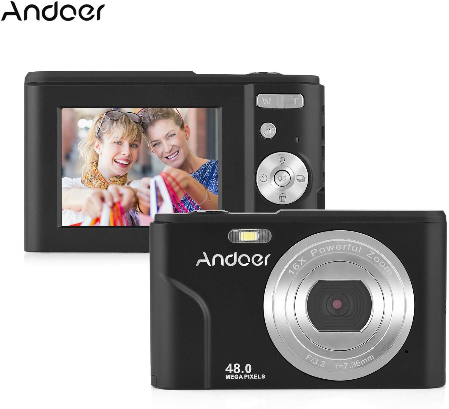 Andoer Portable Digital Camera 48MP 1080P 2.4-inch IPS Screen 16X Zoom Auto Focus Self-Timer 128GB