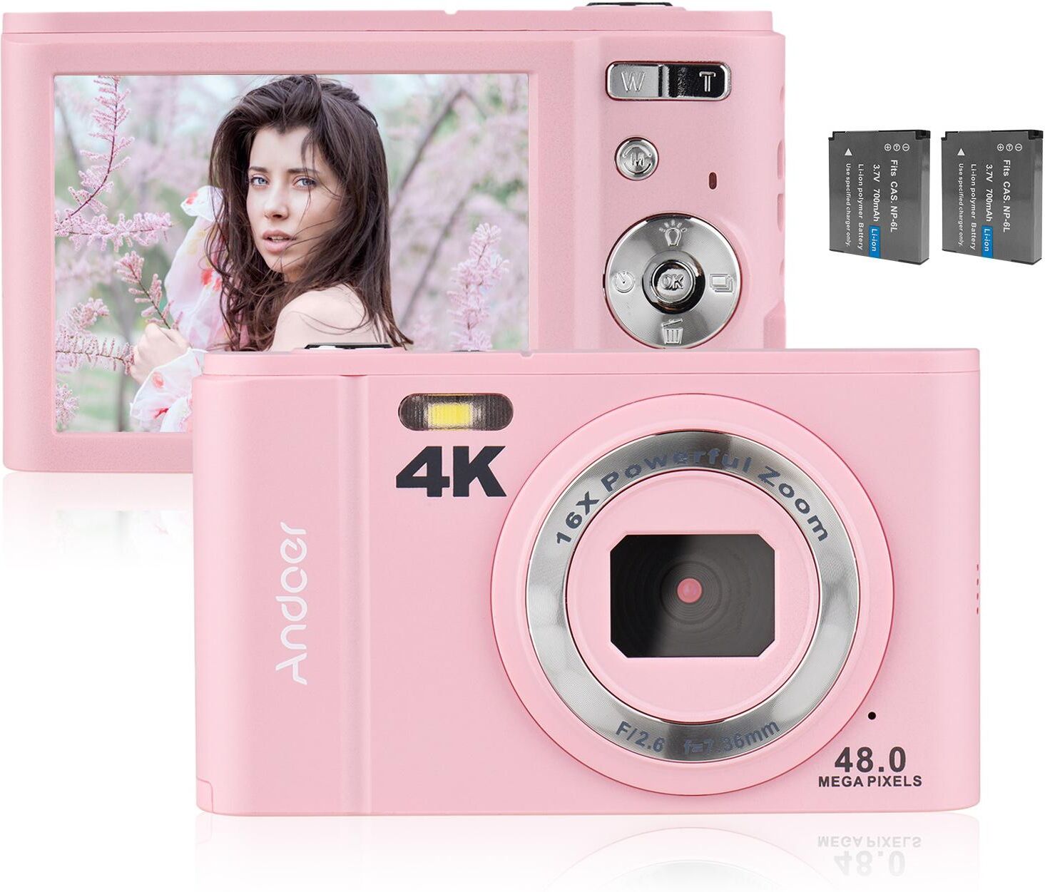 Andoer Portable Digital Camera 48MP 4K 2.8-inch IPS Screen 16X Zoom Self-Timer 128GB Extended