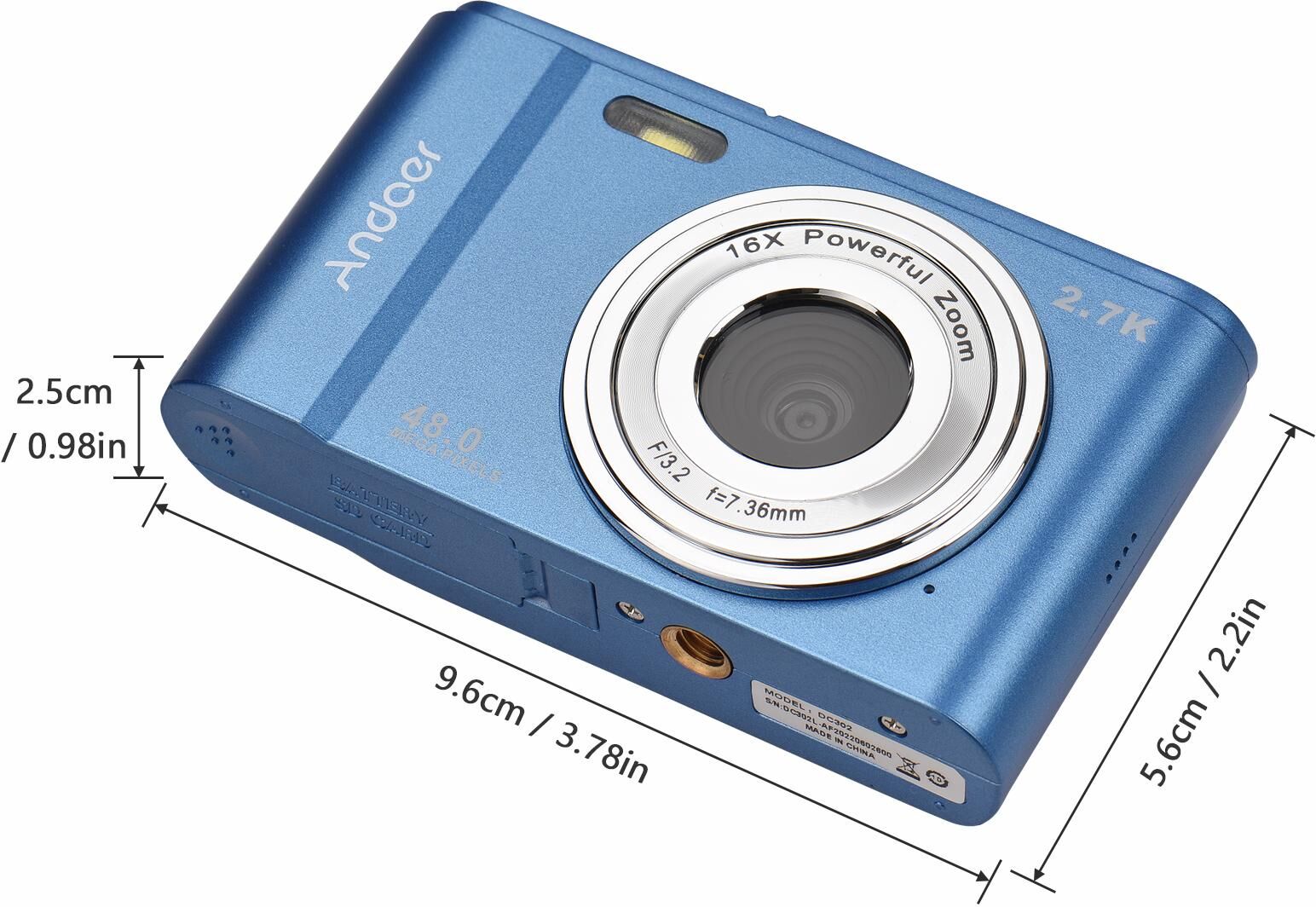 Andoer Portable Digital Camera 48MP 2.7K 2.88-inch IPS Screen 16X Zoom Auto Focus Self-Timer 128GB