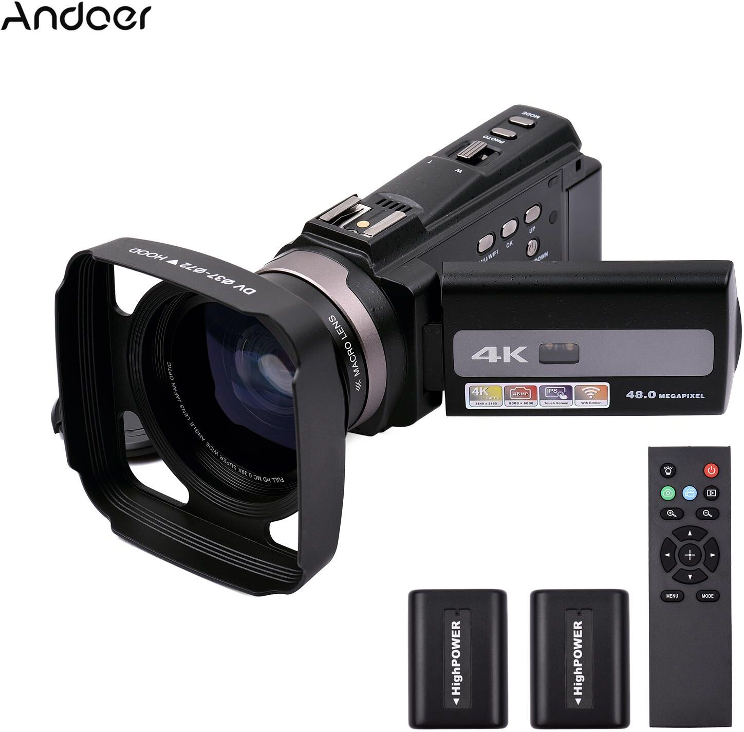 GoolRC Andoer 4K 60FPS Ultra HD Digital Video Camera DV Camcorder 48MP 16X Zoom 3-inch Rotatable LCD Touch