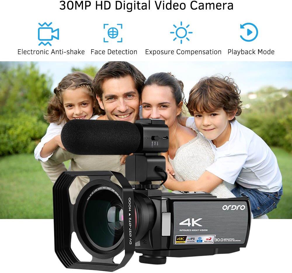 TOMTOP JMS ORDRO HDV-AE8 4K WiFi Digital Video Camera Camcorder DV Recorder 30MP 16X Digital Zoom IR Night