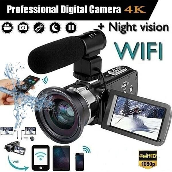 LICHIING 3.0 LCD Camera Full HD 1080p Camera Digital Zoom 270 ° Rotating Screen Supports External Microphone and Lens