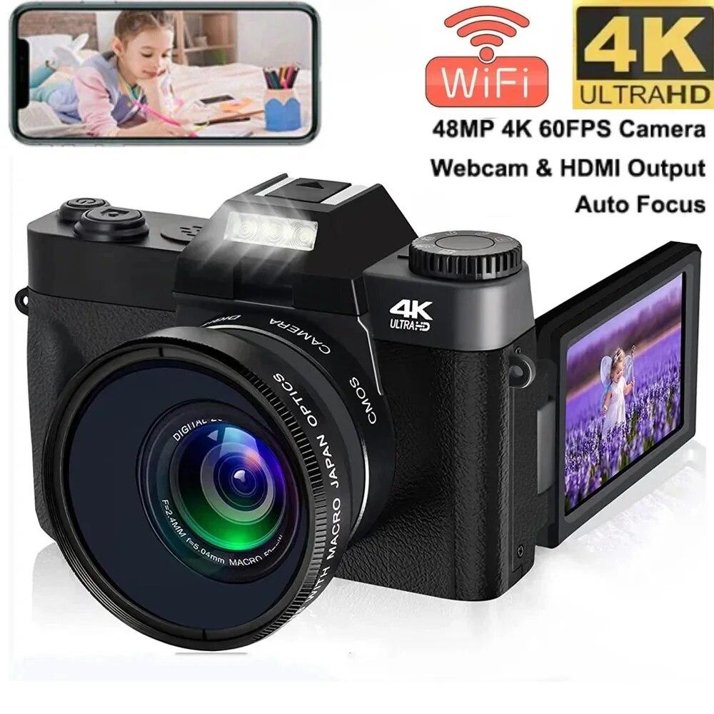 Little Tao DIXSG Compact Digital Photography Camera 4K WIFI Web Camera Vintage Vlog Video Recorder YouTube 48MP Camcorder 3"Flip Screen