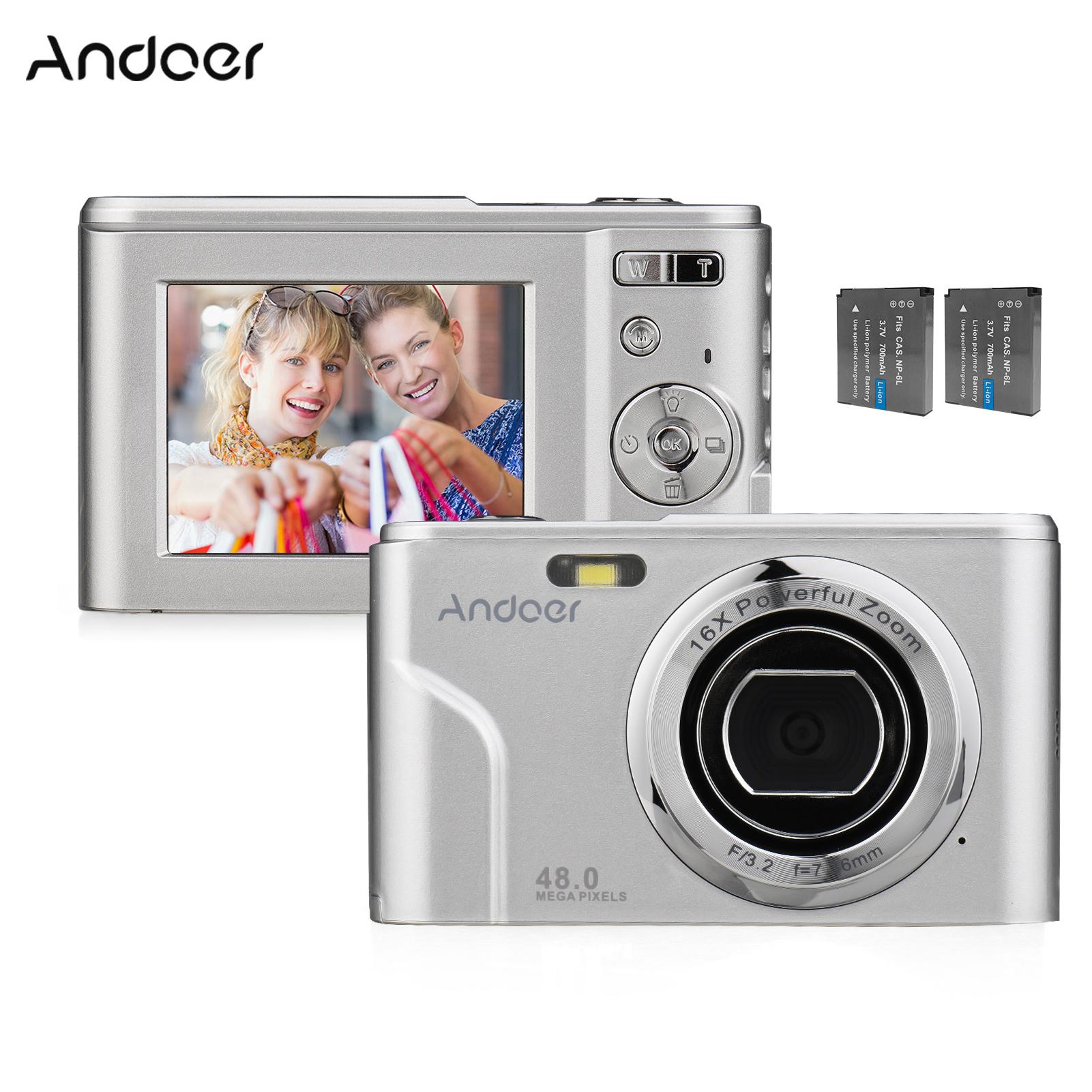 Andoer Portable Digital Camera 48MP 1080P 2.4-inch IPS Screen 16X Zoom Auto Focus Self-Timer 128GB