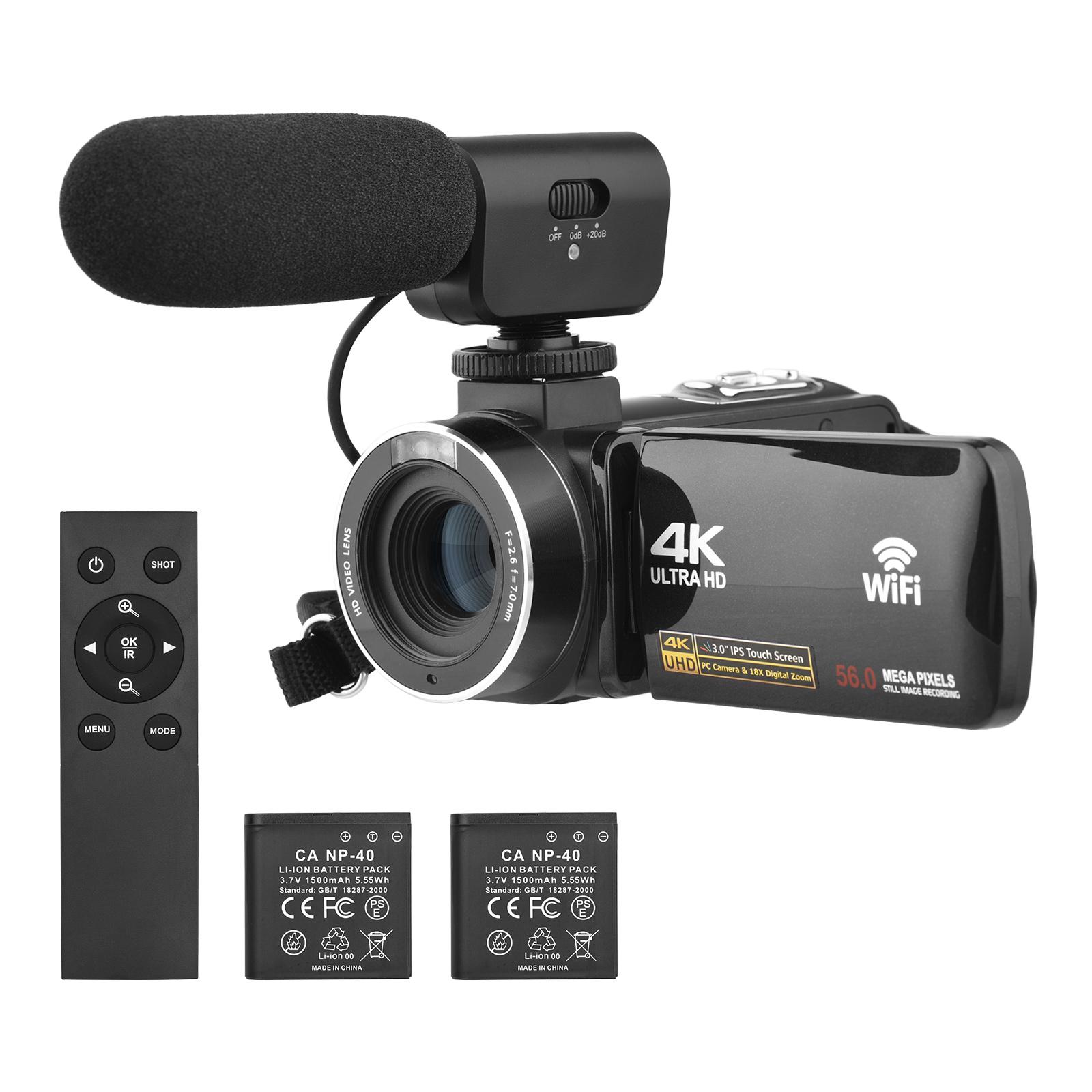 Essager Electronic 4k Digital Video Camera Wifi Camcorder Dv Recorder 56mp 18x Digital Zoom 3.0 Inch Ips Touchscreen Anti-shake Ir Night Vision