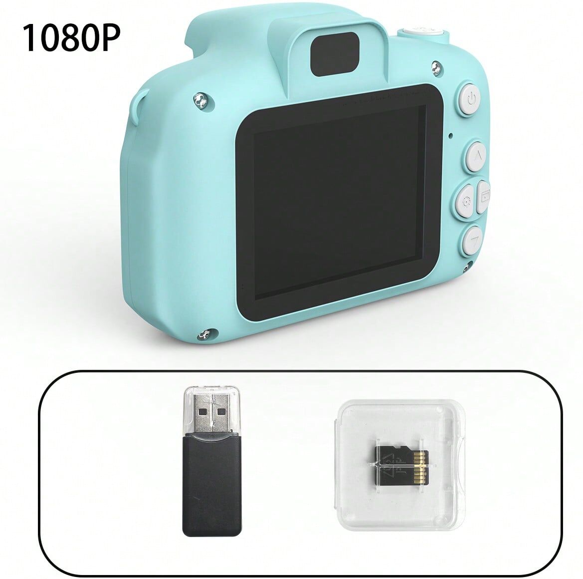 SHEIN 1080P Mini Portable Digital Camera, Color Toy Rechargeable Camera, 2-Inch Screen 15MP, Birthday And Other Gifts With 1 TF Card And Card Reader Green one-size