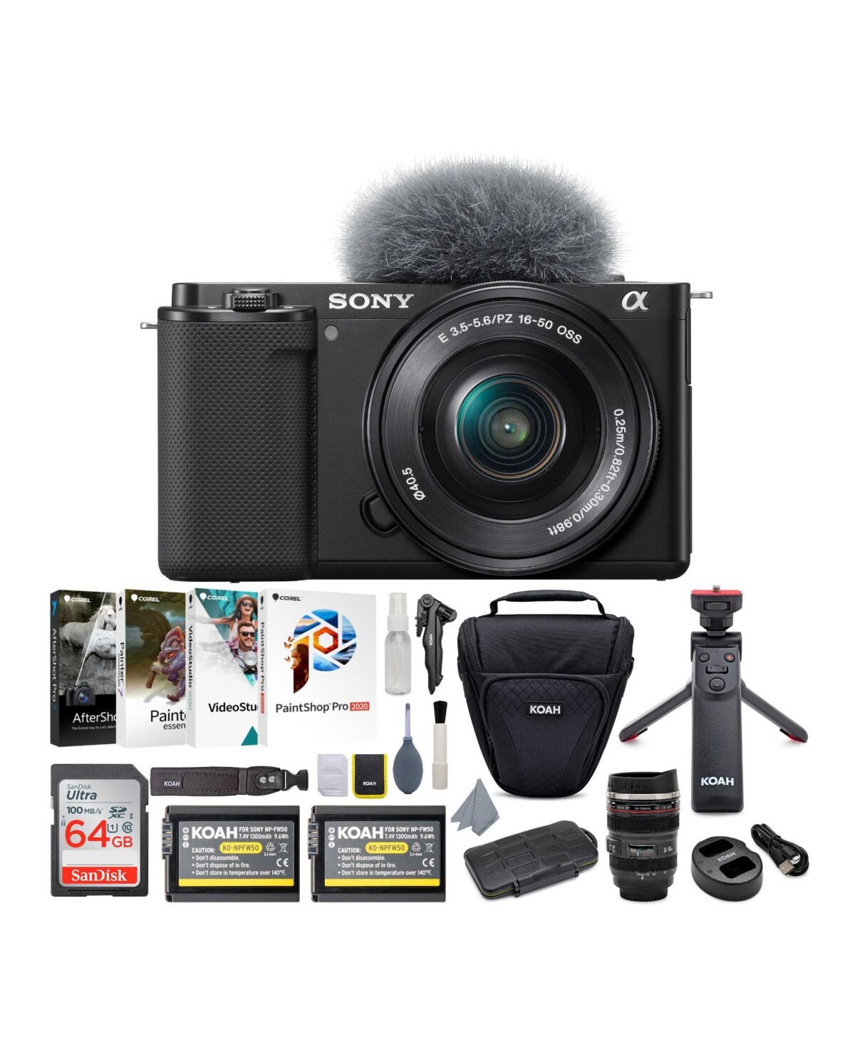 Sony Alpha Zv-E10 Aps-c Vlog Camera with Lens (Black) Content Creator's Bundle - Black