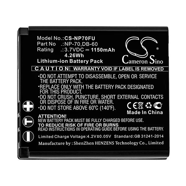 Cameron Sino Np70Fu Battery Replacement For Fujifilm Camera