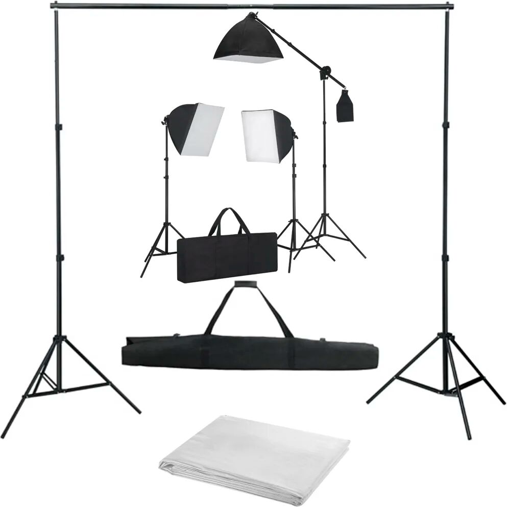 vidaXL Kit studio foto cu lumini softbox și fundal