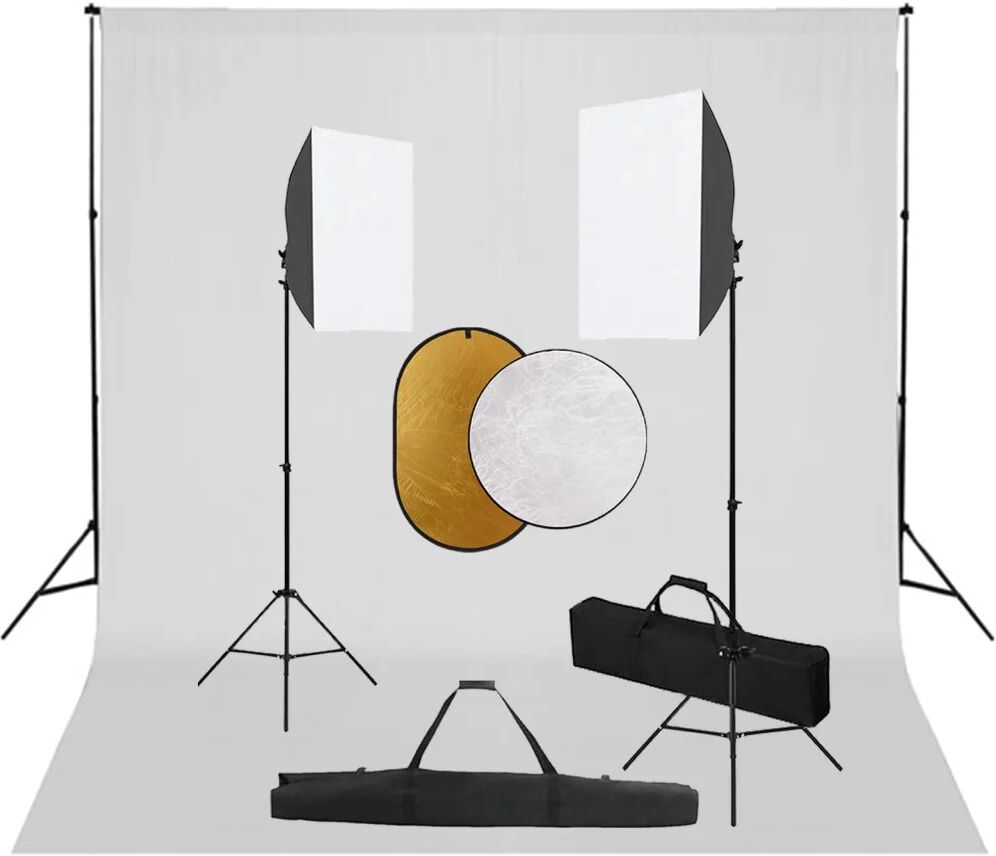 vidaXL Kit studio foto cu lumini softbox, fundal și reflector