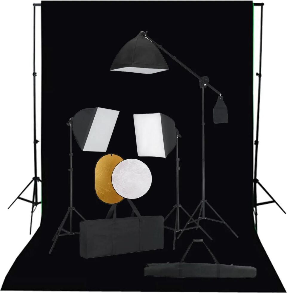 vidaXL Set studio foto cu lumini softbox, fundal și reflector