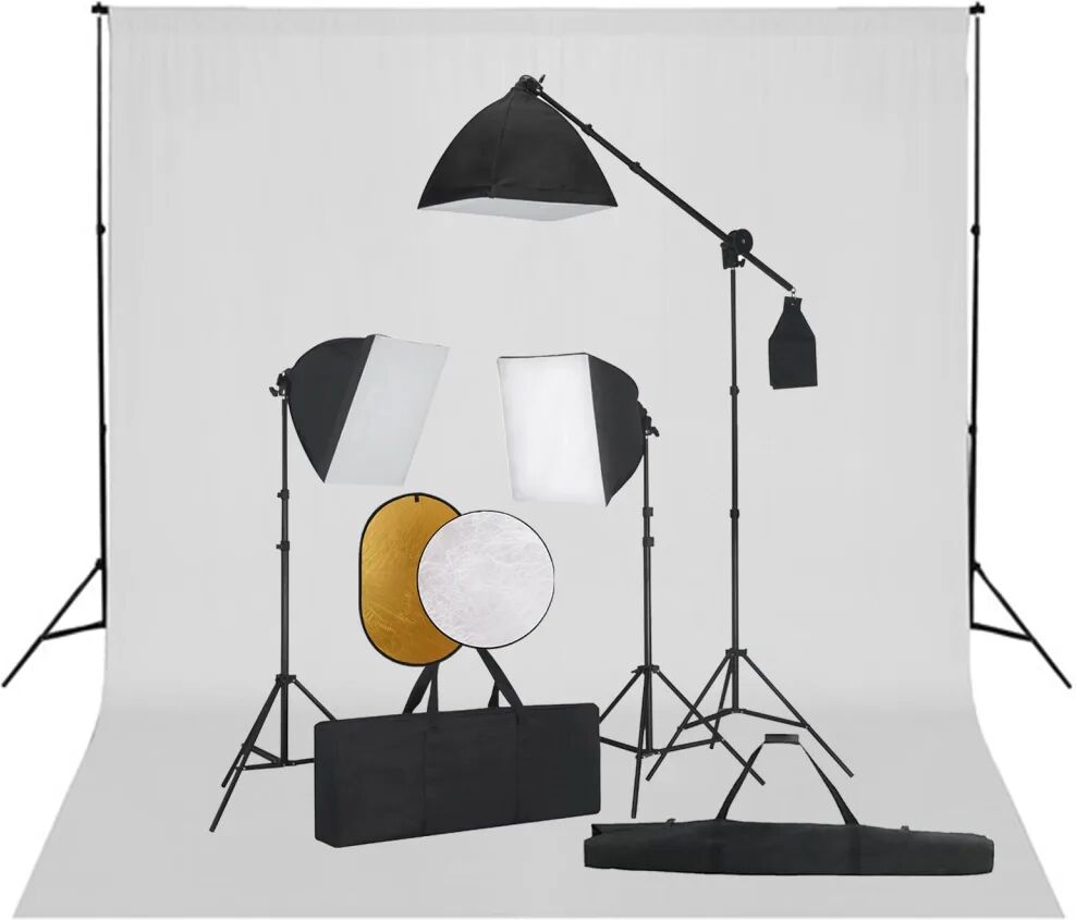 vidaXL Set studio foto cu lumini softbox, fundal și reflector