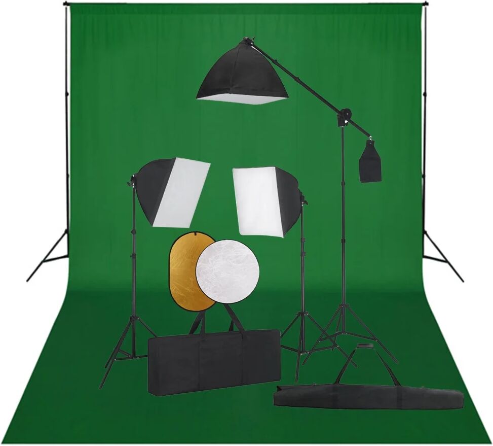 vidaXL Kit studio foto cu lumini softbox, fundal și reflector