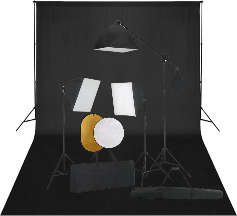 vidaXL Set studio foto cu lumini softbox, fundal și reflector