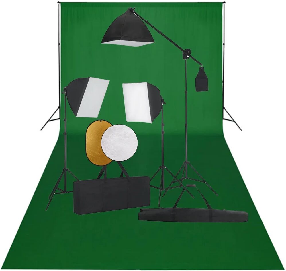 vidaXL Set studio foto cu lumini softbox, fundal și reflector