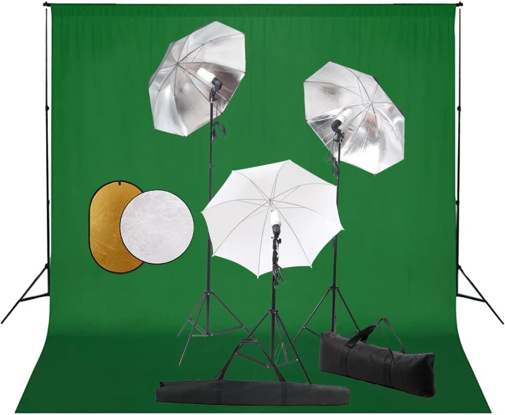 vidaXL Set studio foto cu lămpi, umbrele, fundal și reflector