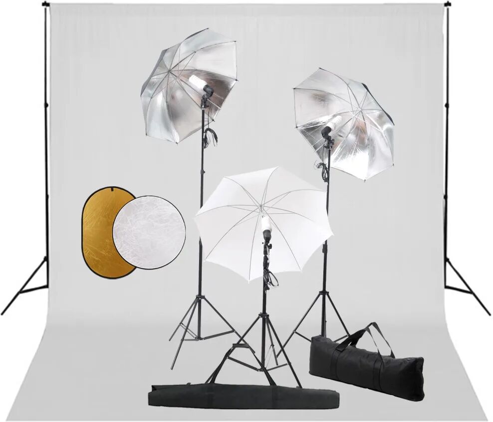 vidaXL Set studio foto cu lămpi, umbrele, fundal și reflector