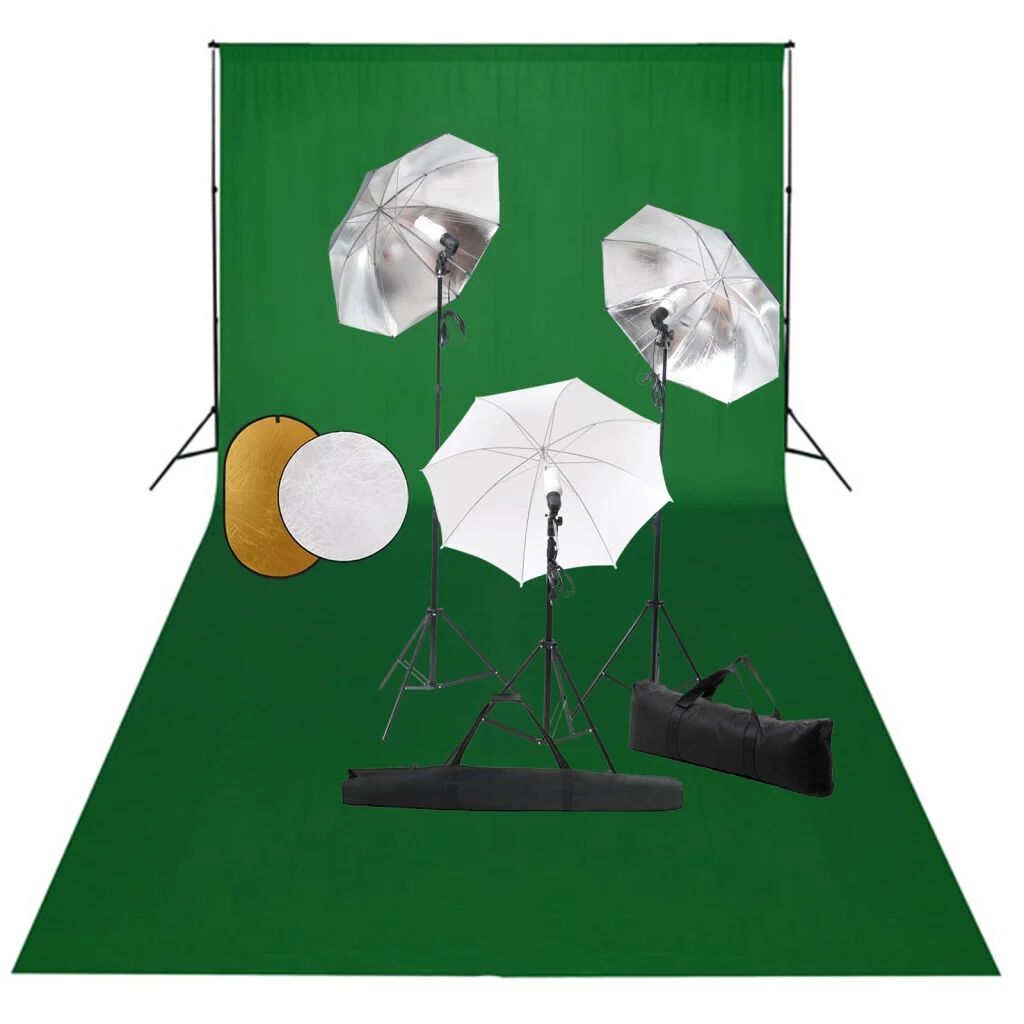 vidaXL Set studio foto cu lămpi, umbrele, fundal și reflector