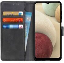 Geen Samsung Galaxy A12 Hoesje Wallet Stand Kunst Leer Zwart