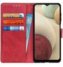 Geen Samsung Galaxy A12 Hoesje Wallet Stand Kunst Leer Rood