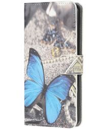 Geen Samsung Galaxy A12 Portemonnee Hoesje Vlinder Blauw Print