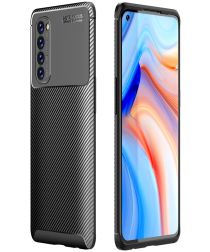 Geen Oppo Reno 4 Pro 4G Hoesje TPU Carbon Fiber Zwart