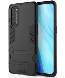 Geen Oppo Reno 4 Pro 4G Hoesje Shock Proof Back Cover Met Kickstand Zwart