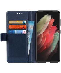 Geen Samsung Galaxy S21 Ultra Hoesje Wallet Book Case met Pasjes Blauw