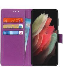 Geen Samsung Galaxy S21 Ultra Hoesje met Pasjes Book Case Kunstleer Paars