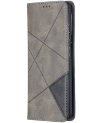 Geen Samsung Galaxy S21 Ultra Hoesje Wallet Book Case Geometrie Grijs