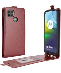 Geen Motorola Moto G9 Power Hoesje Verticale Flip Case Crazy Horse Bruin