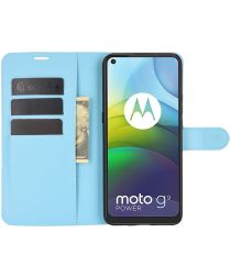 Geen Motorola Moto G9 Power Hoesje Portemonnee Book Case Blauw