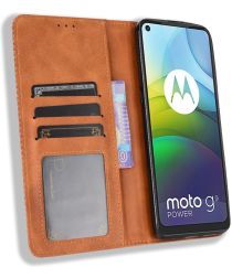 Geen Motorola Moto G9 Power Hoesje Vintage Portemonnee Book Case Bruin