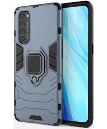 Geen Oppo Reno 4 Pro 4G Back Cover Hoesje Kickstand Ring Blauw