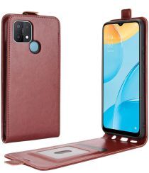 Geen Oppo A15 Hoesje Verticale Flip Case Crazy Horse Bruin