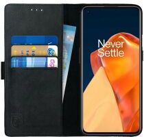 Rosso Deluxe OnePlus 9 Pro Hoesje Echt Leer Book Case Zwart