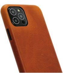 Minim Apple iPhone 12 / 12 Pro Hoesje Back Cover Echt Leer Cognac