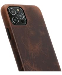 Minim Apple iPhone 12 / 12 Pro Hoesje Back Cover Echt Leer Bruin